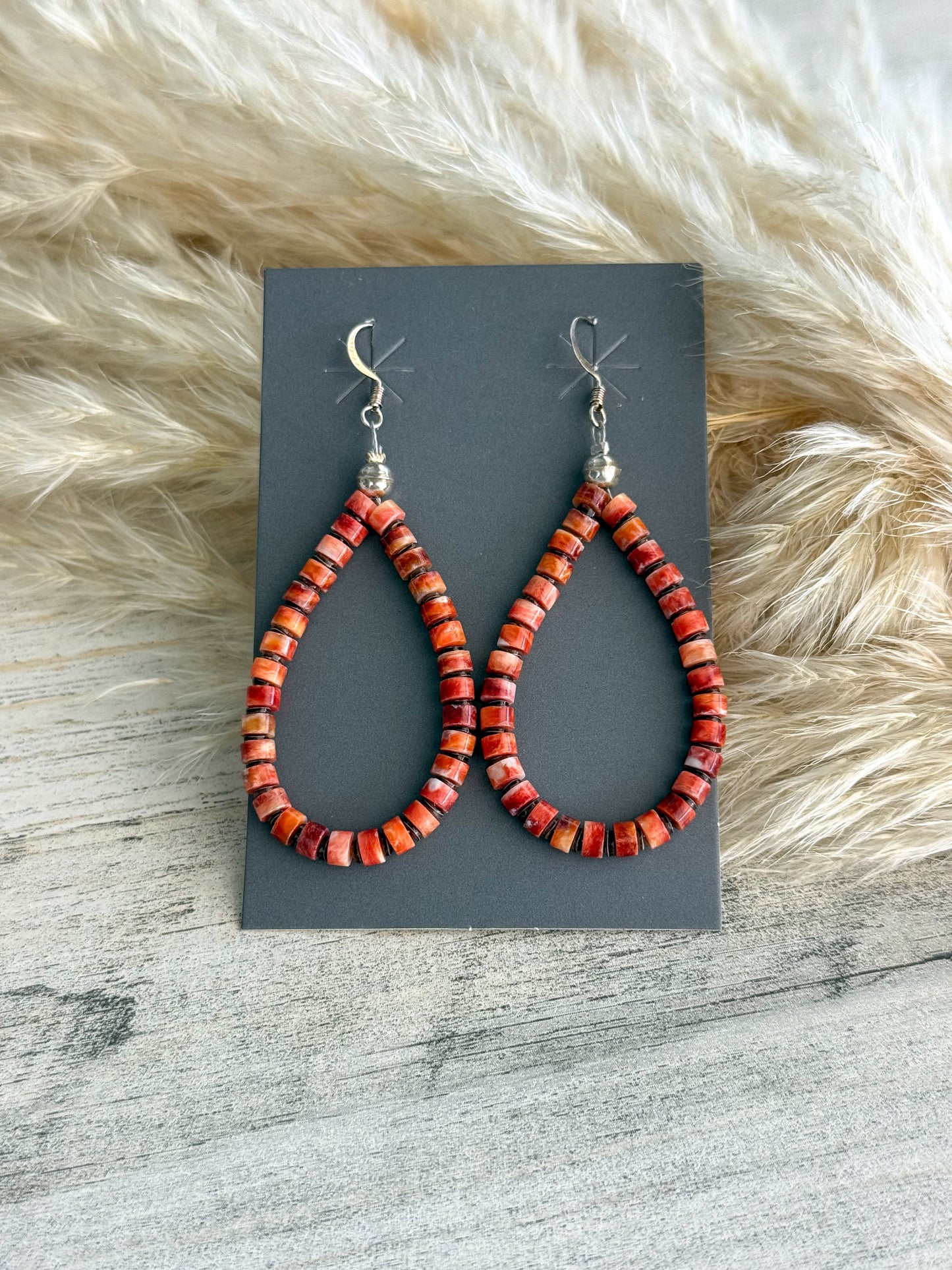 Native American Red Spiny Heishi Hoops