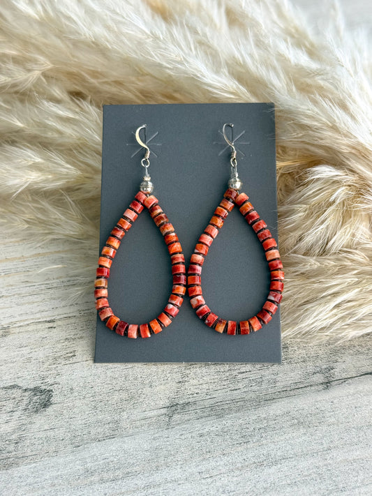 Native American Red Spiny Heishi Hoops