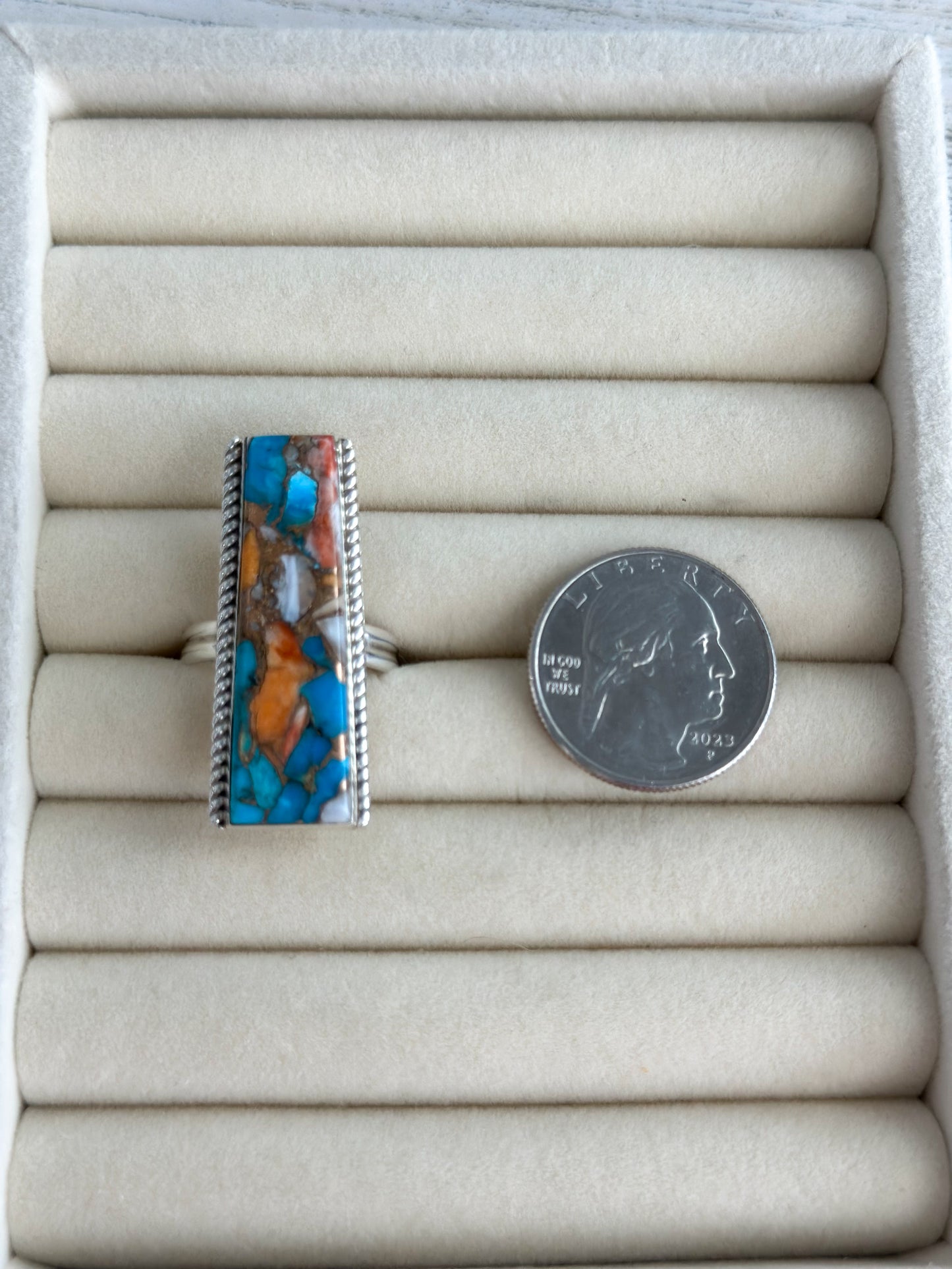 Native Made Spiny & Turquoise Ring 9