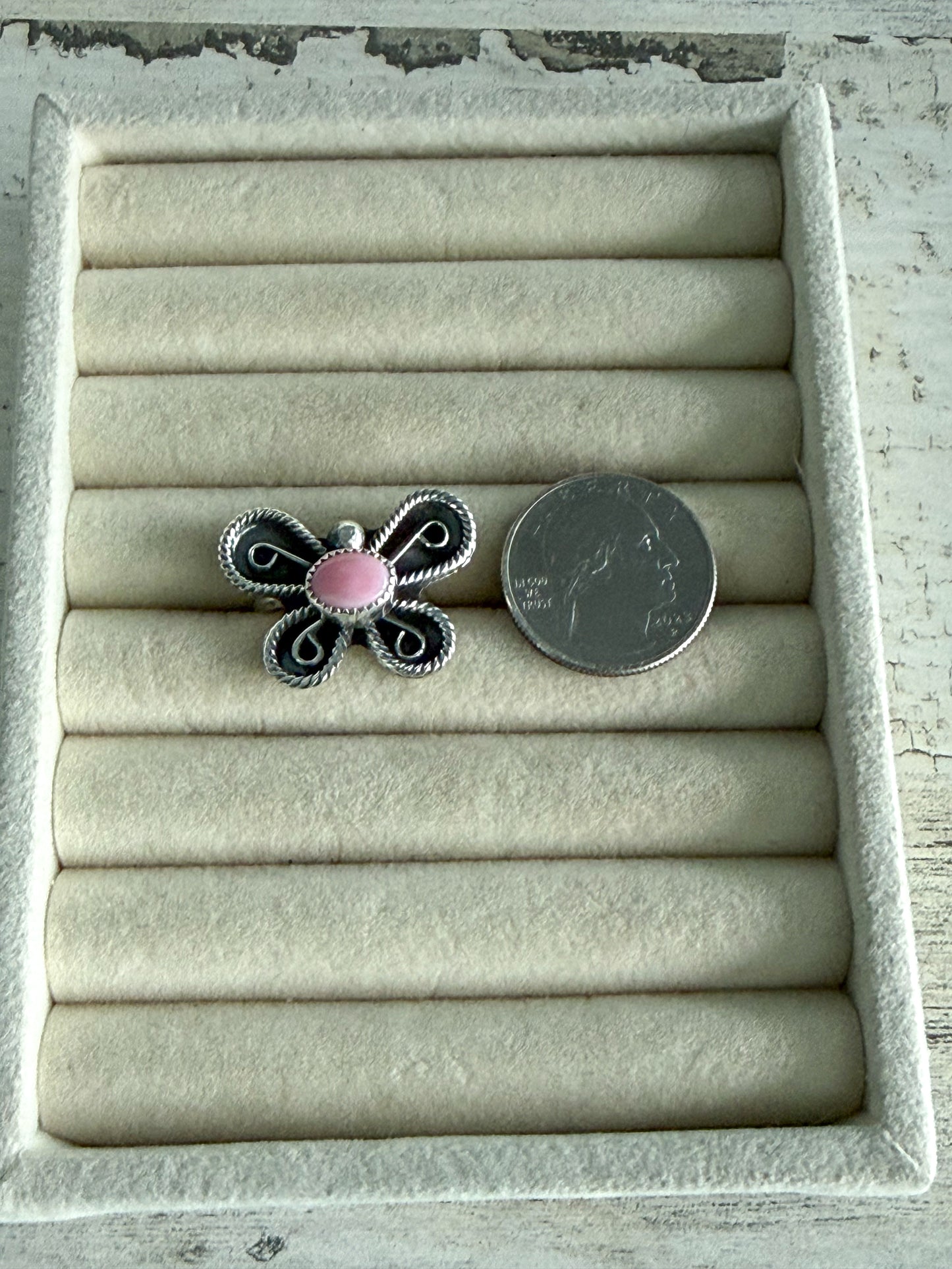 Native American Butterfly Pink Conch Ring 8.25