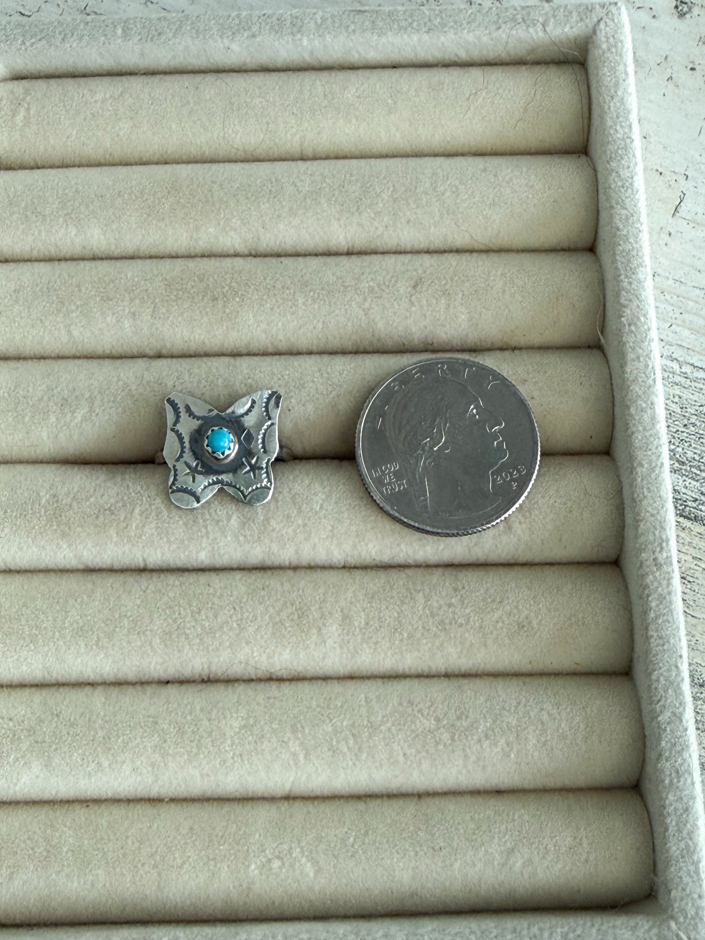 Native American Stamped Turquoise Butterfly Ring 6.5