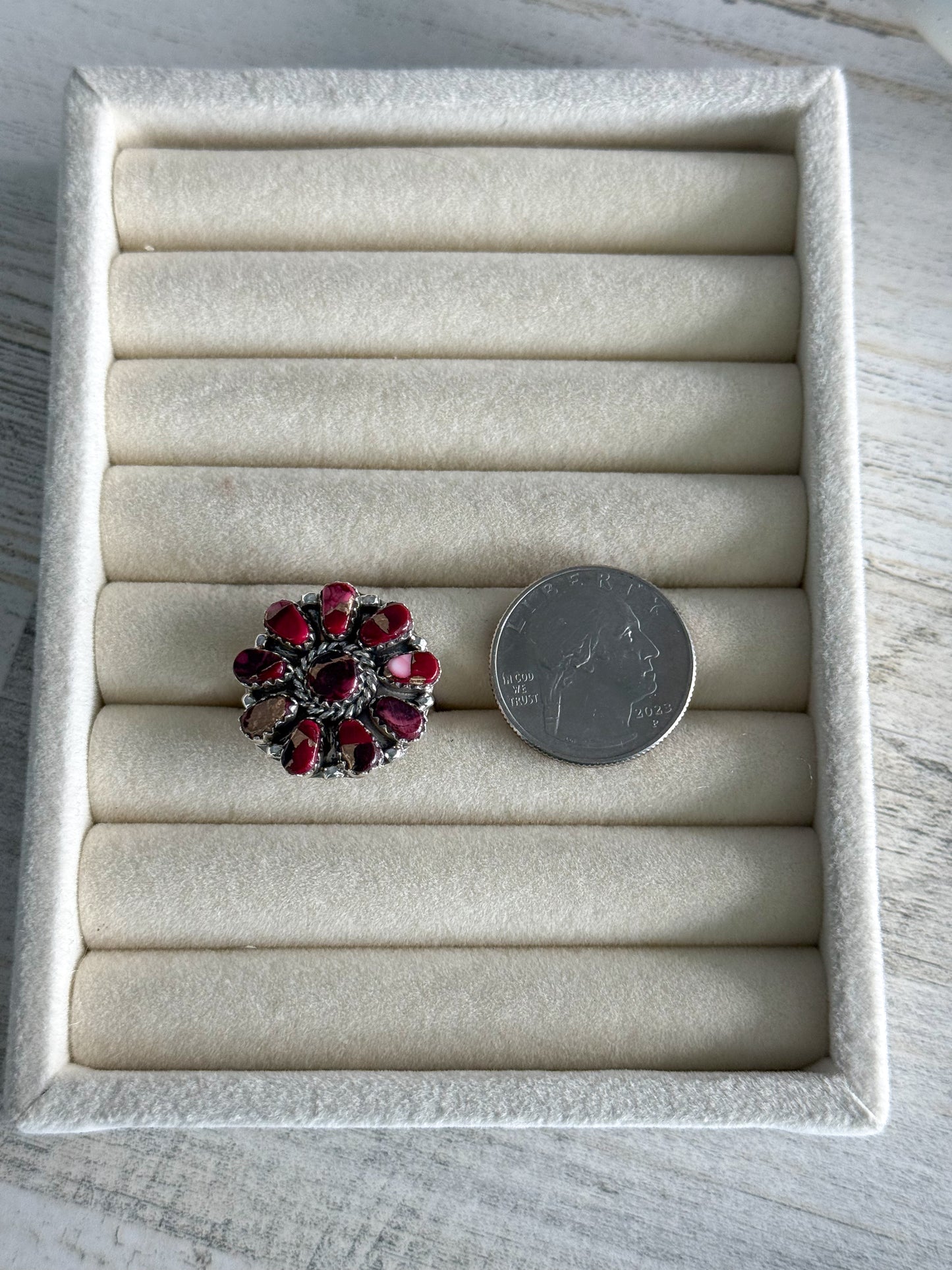 Native Made Dyed Rose Dahlia Ring 10