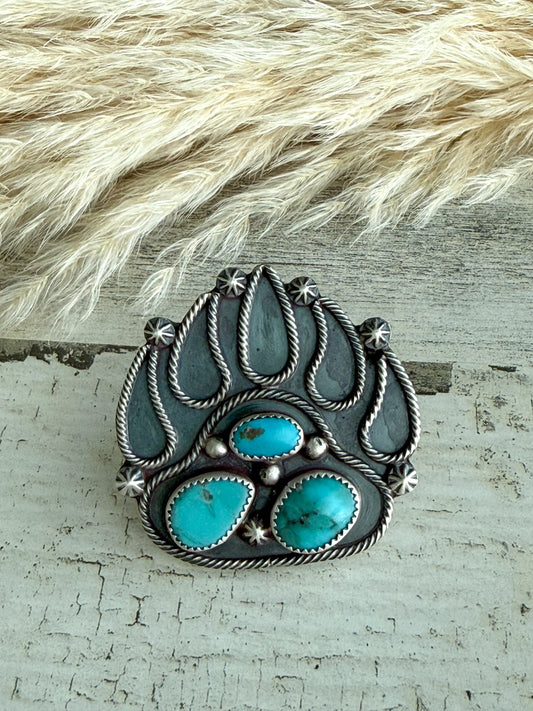 Native American Bear Paw Turquoise Ring 8