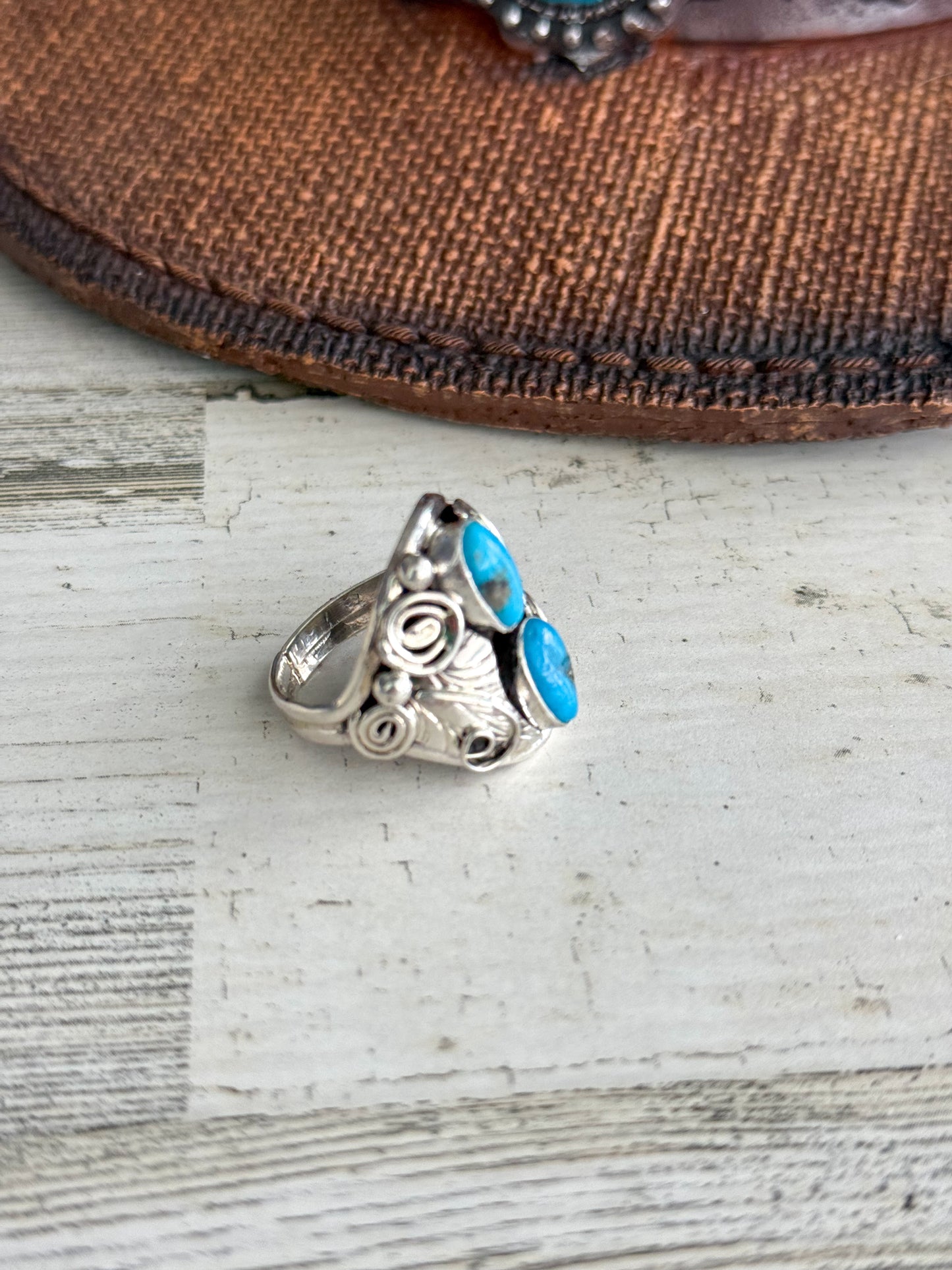 Native American Kingman & Leaf Ring 9.5