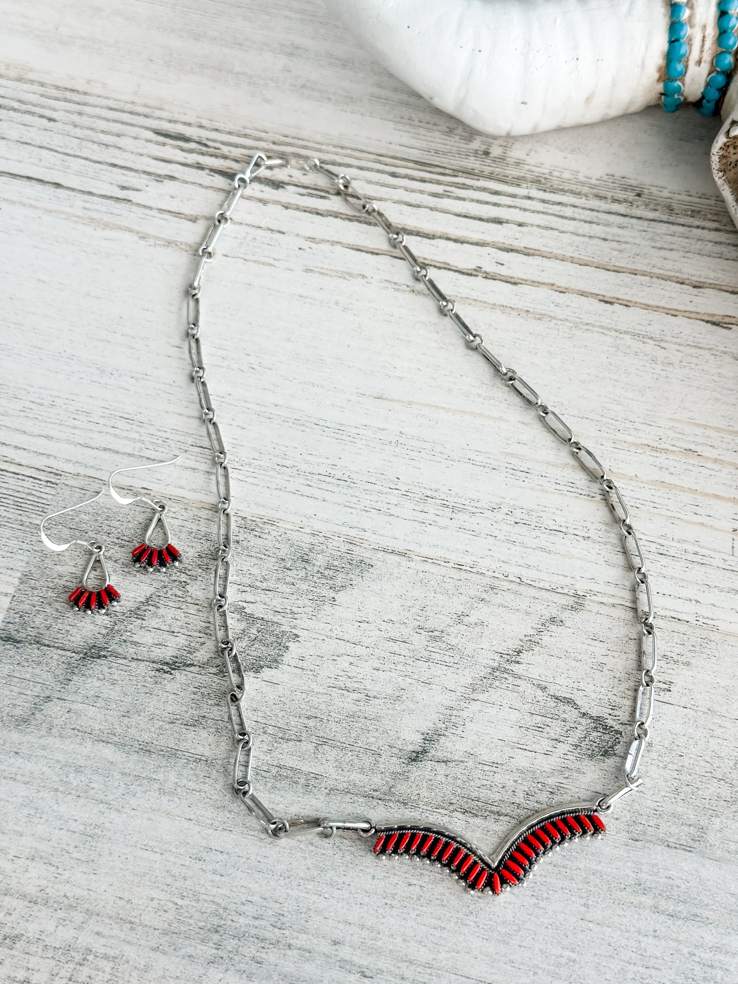Native Made Coral Necklace/Earring Set