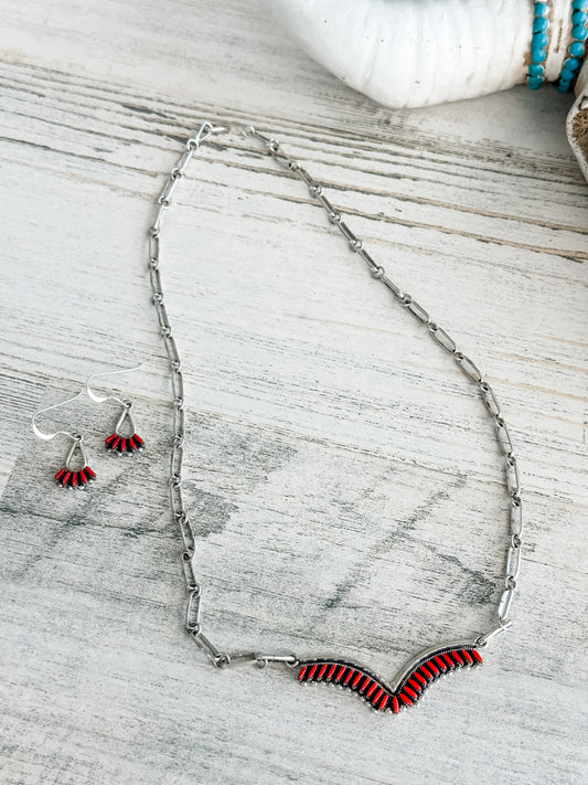 Native Made Coral Necklace/Earring Set