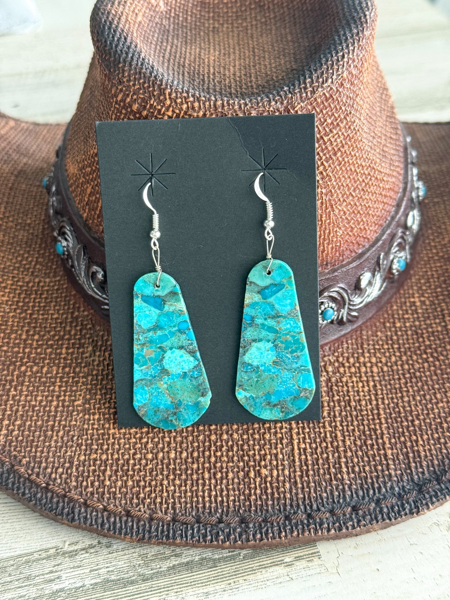 Native American Kingman Slab Dangle Earrings
