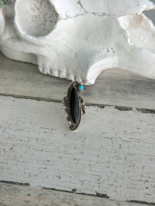 Native American Black Onyx & Turquoise Ring 9
