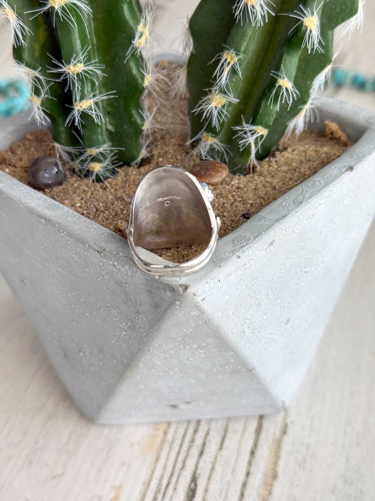 Native American Kingman & Coral Saddle Ring 8