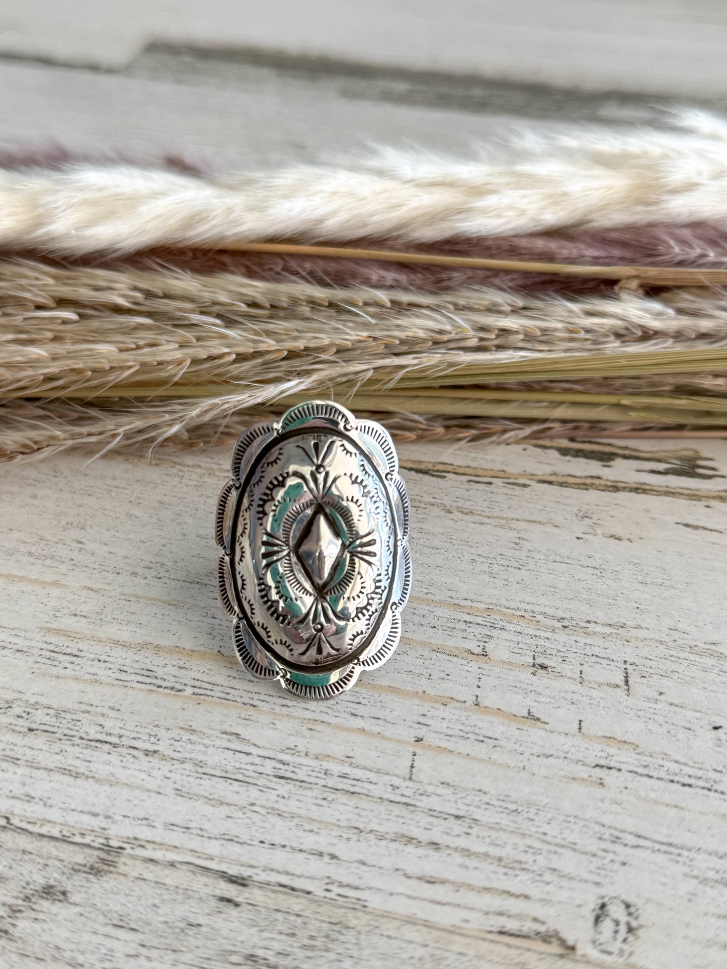 Native American Concho Stamped Ring 12.5