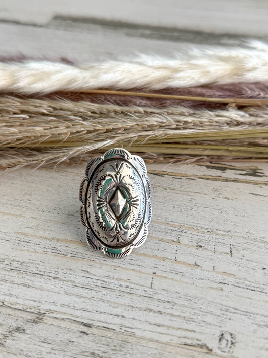 Native American Concho Stamped Ring 12.5