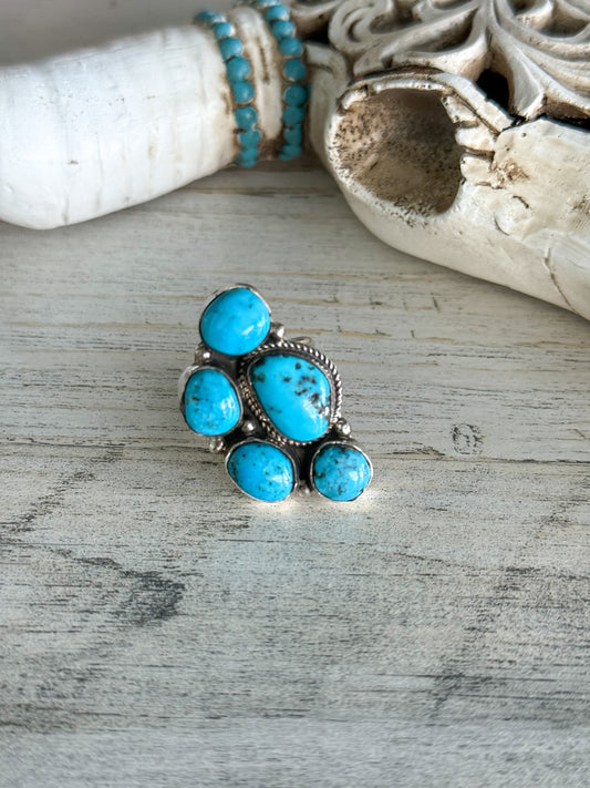 Native American Kingman 5 Stone Ring 8.5