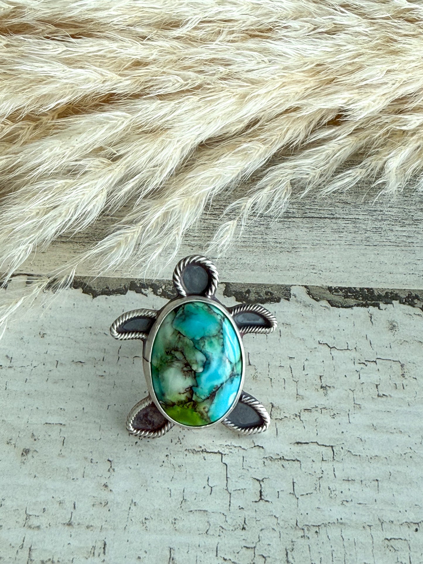 Native American Peacock Dahlia Turtle Ring 8