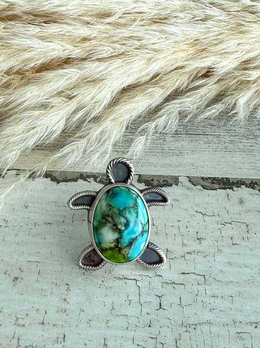 Native American Peacock Dahlia Turtle Ring 8
