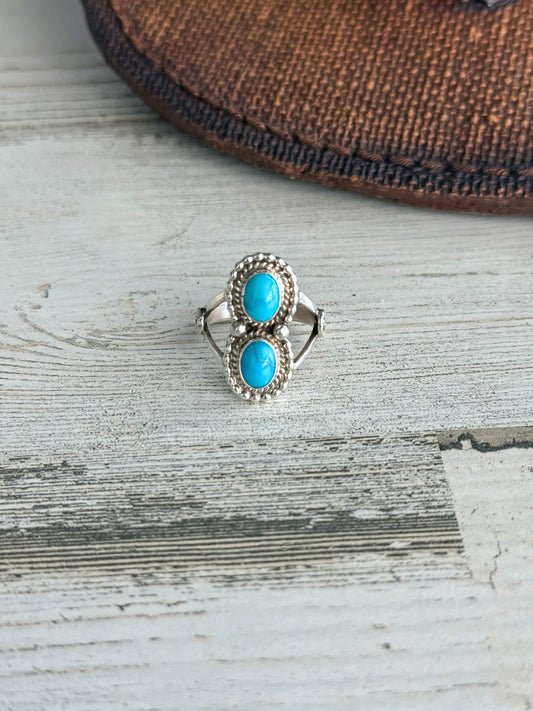Native American Double Turquoise Ring 7.5
