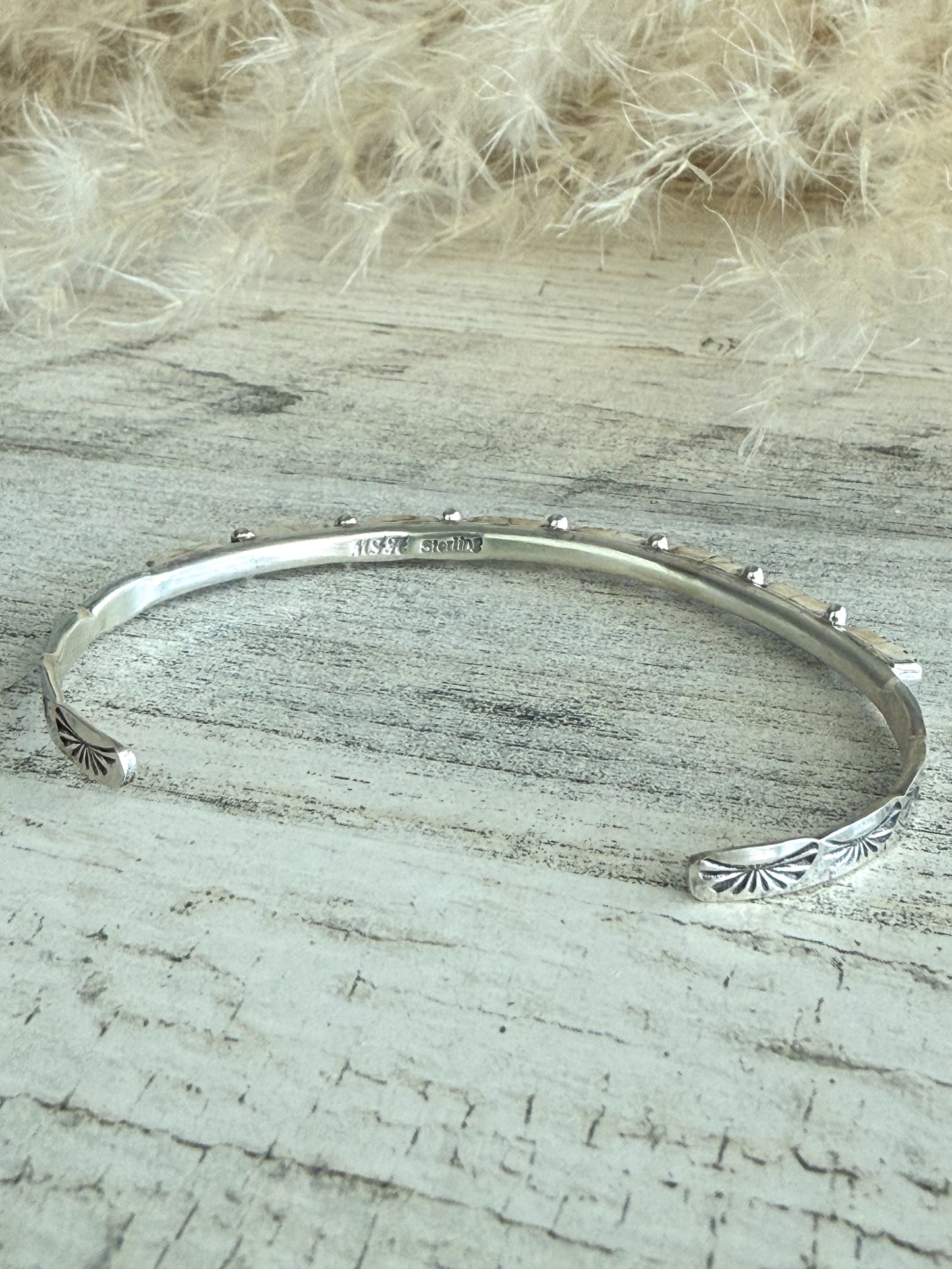 Native American Sterling Stamped Turquoise Cuff 6-5/8"