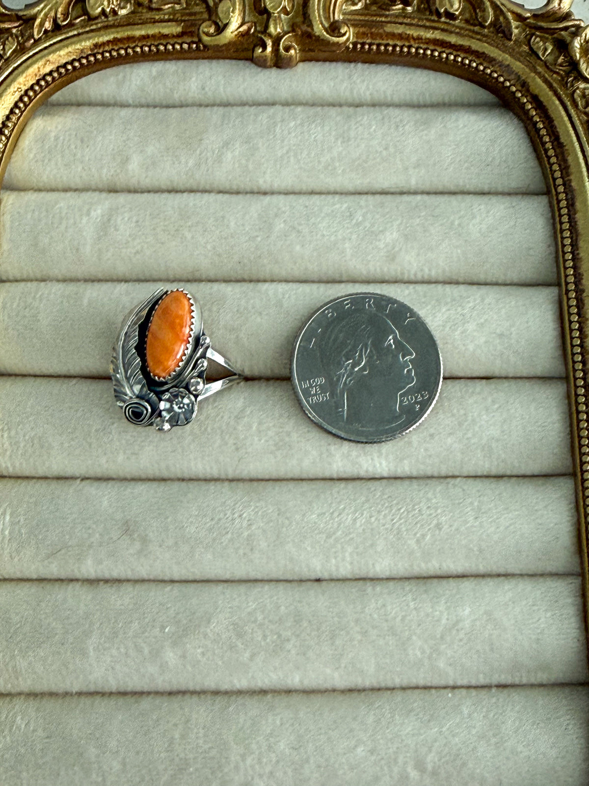 Native American Orange Spiny Leaf Ring 7
