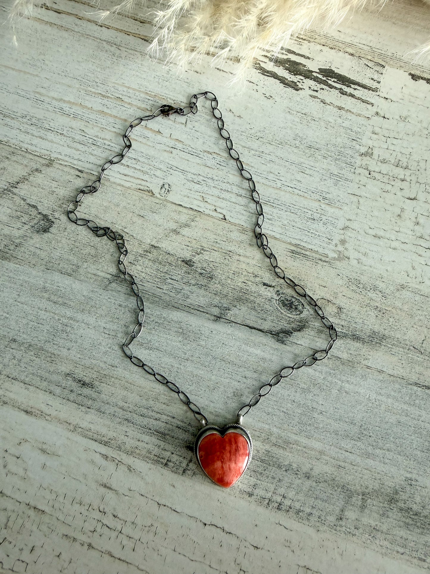 Native American Red Spiny Heart Necklace 18"