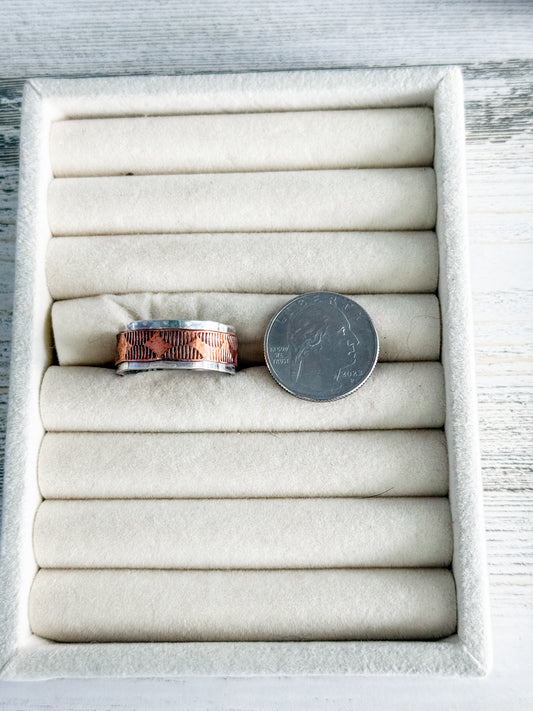 Native American Sterling & Copper Stamped Ring 13