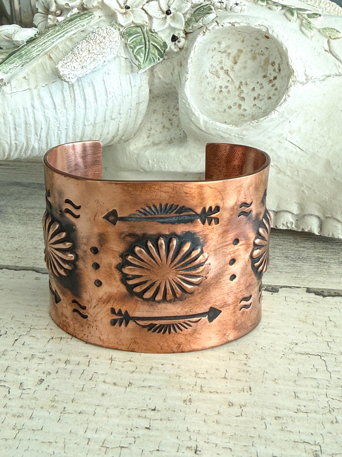 Native American Copper Stamped Cuff 7-1/8"