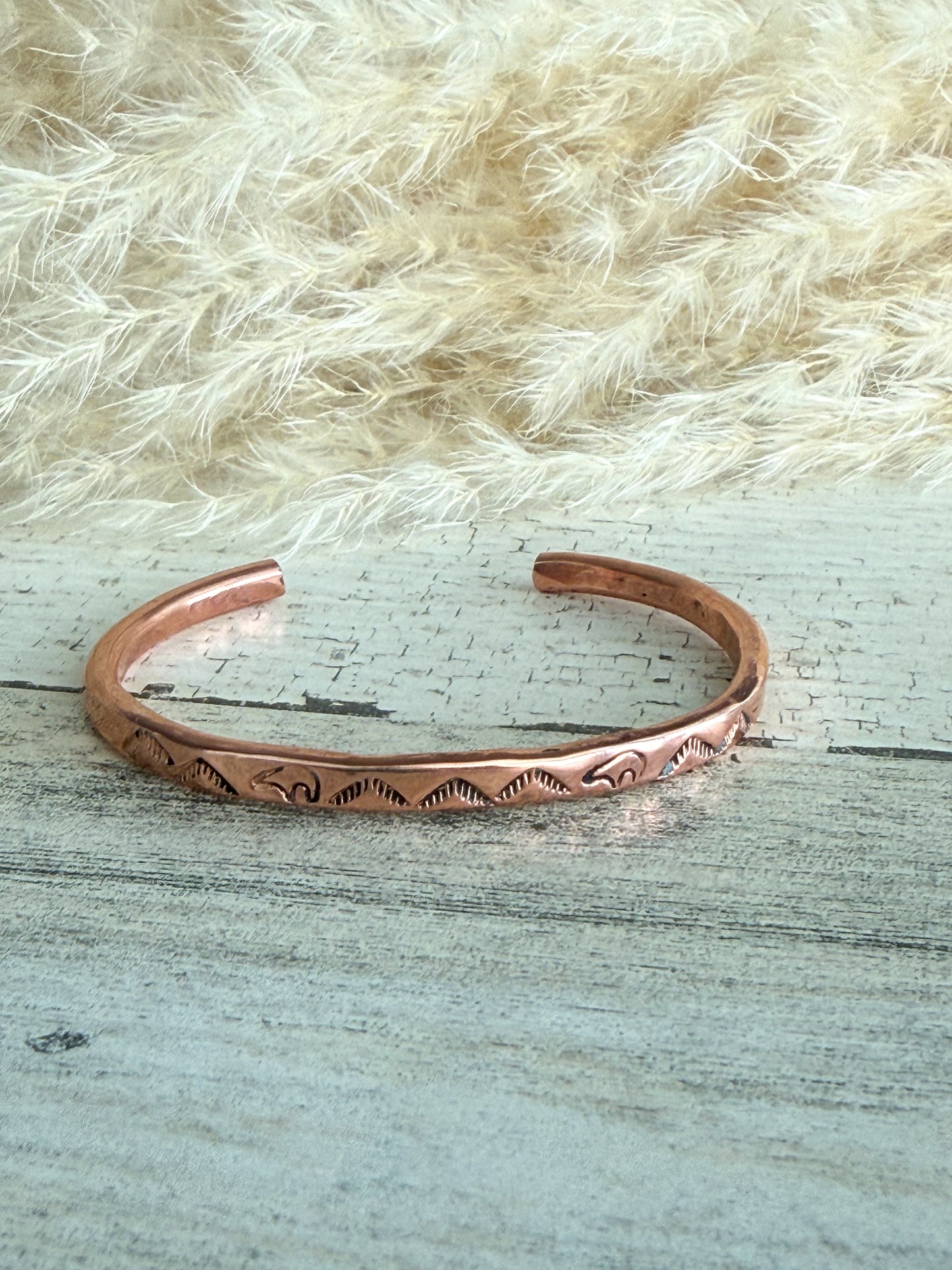 Native American Stamped Copper Cuff 7.25"