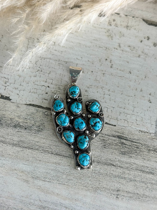 Native American Turquoise Cactus Pendant