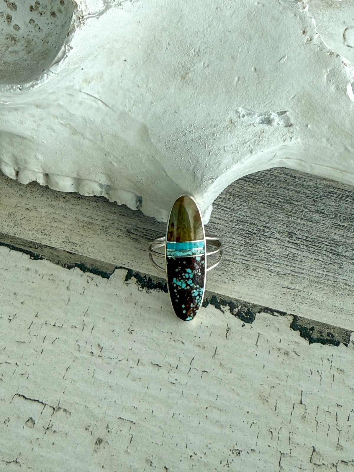 Native American #8 Turquoise Inlay Ring 8.5