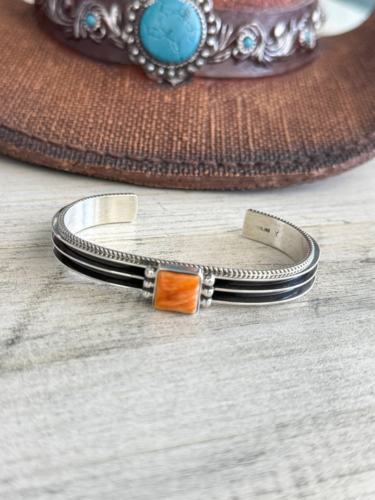 Native American Orange Spiny Sterling Cuff 6.75"