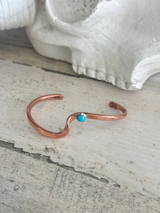 Native American Turquoise Copper Wave Cuff 6.75”