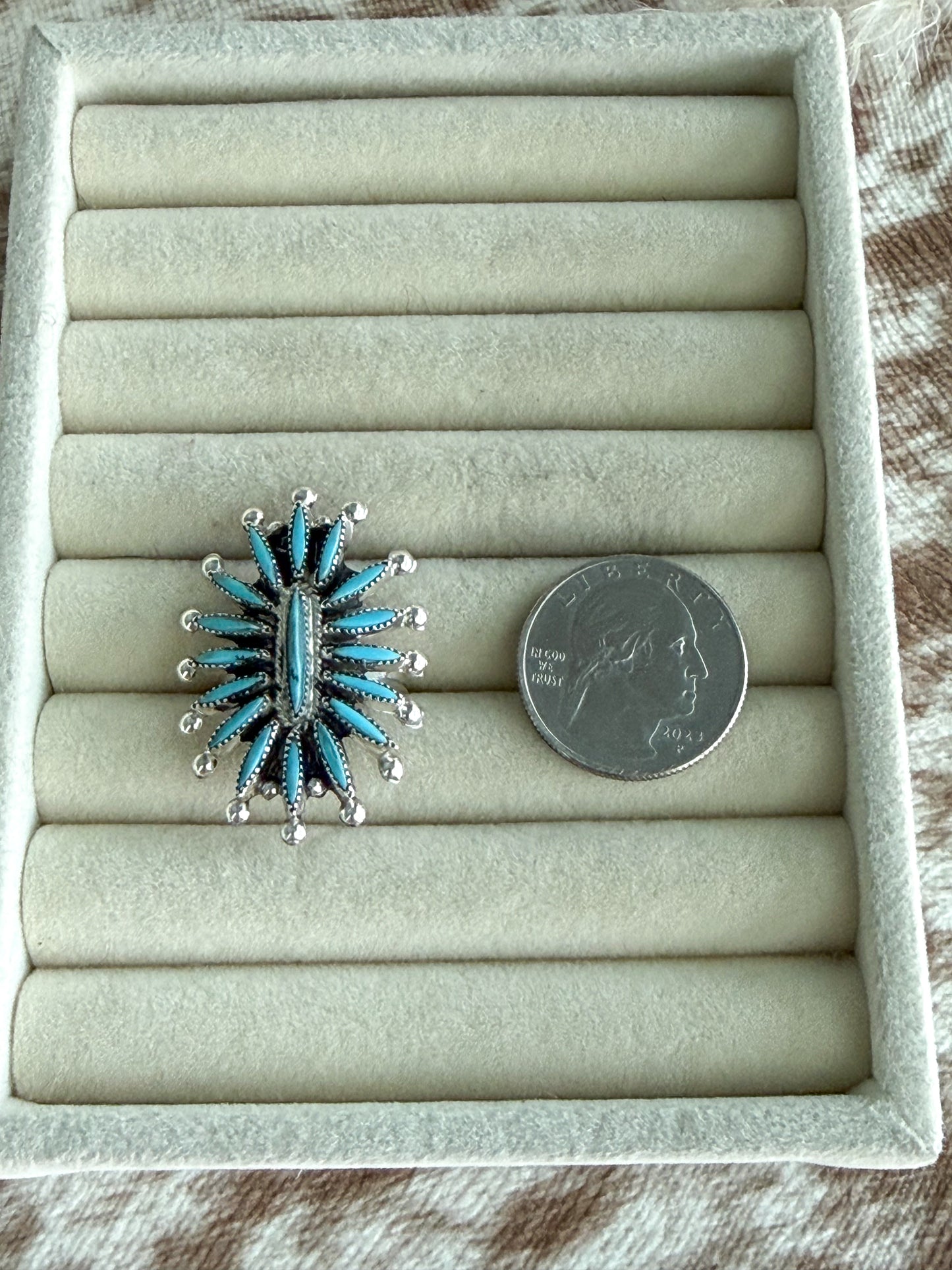 Native American Turquoise Cluster Ring 7.5