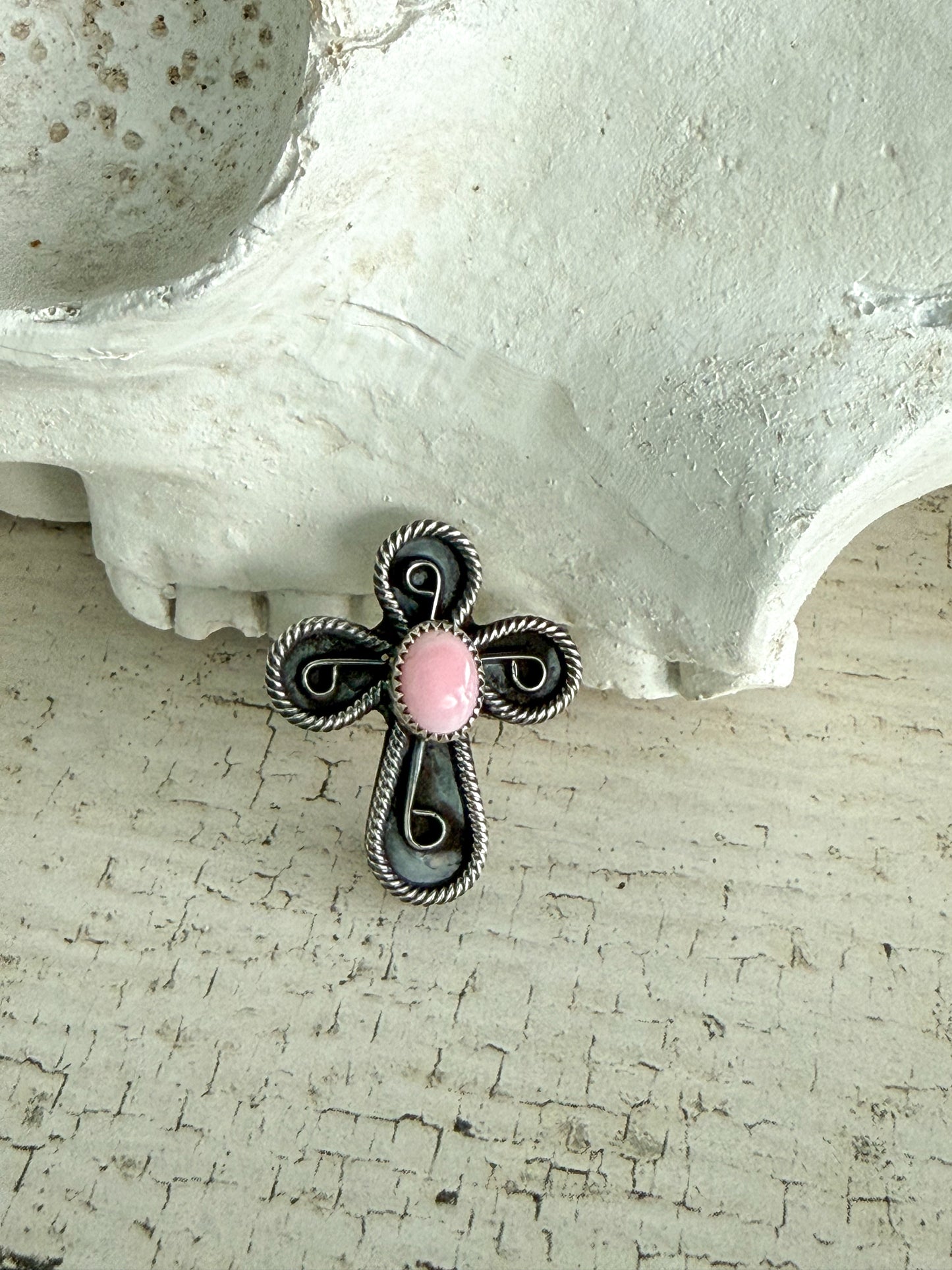 Native American Cross Pink Conch Ring 8