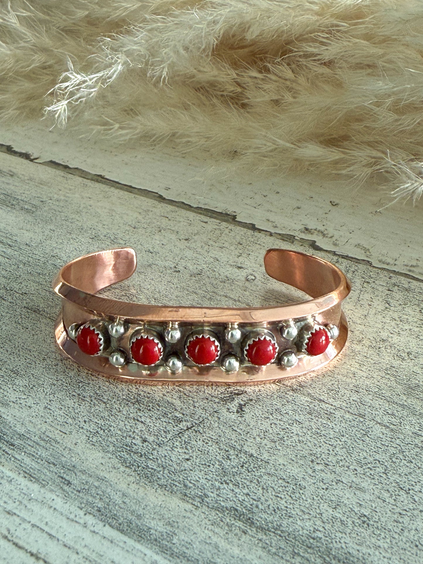 Native American Copper Coral Cuff 6.5"