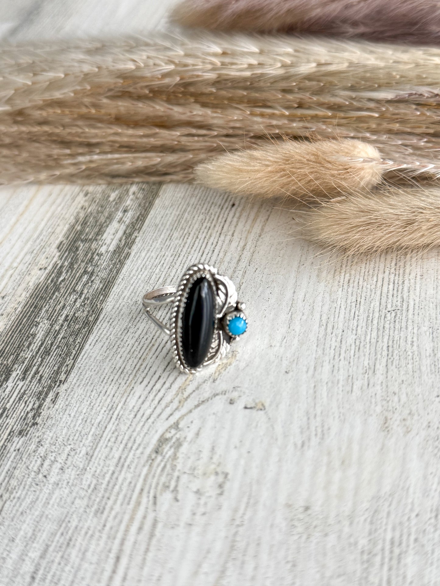 Native American Black Onyx & Turquoise Ring 9