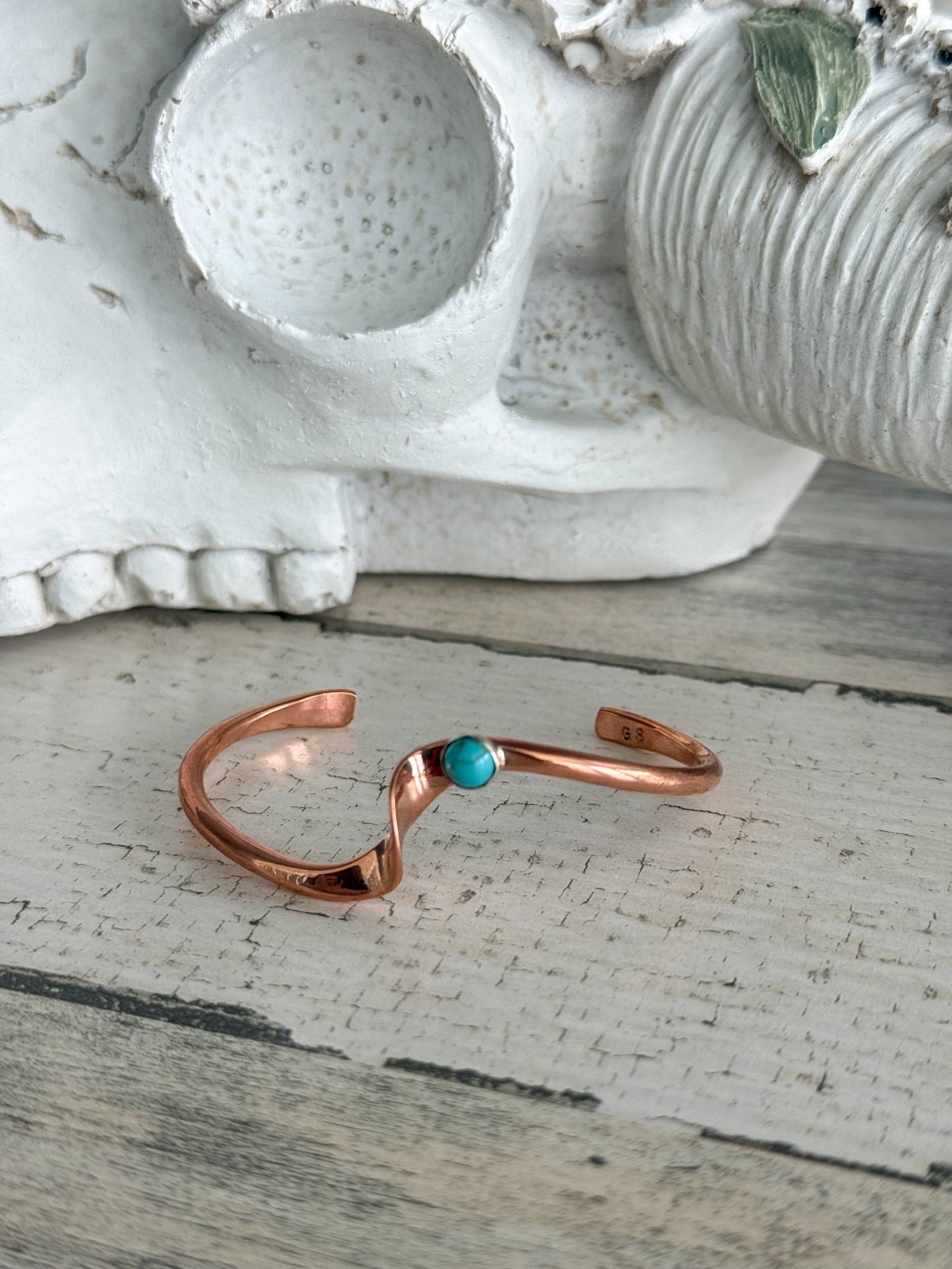 Native American Turquoise Copper Wave Cuff 6.75"