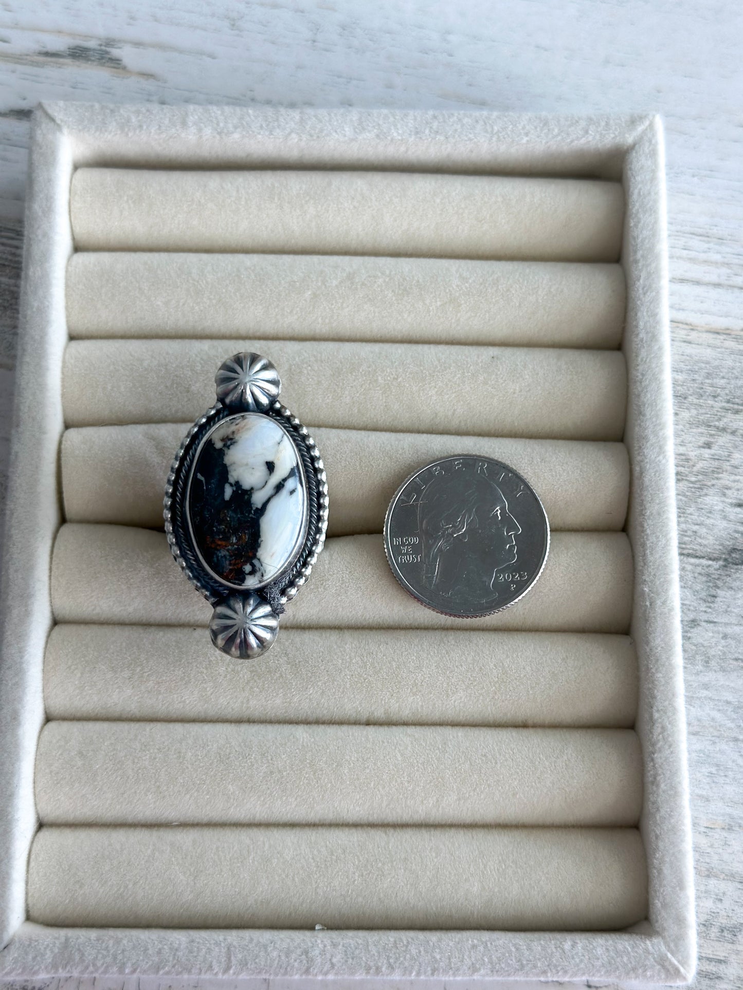 Native Made White Buffalo Ring Size 8.5