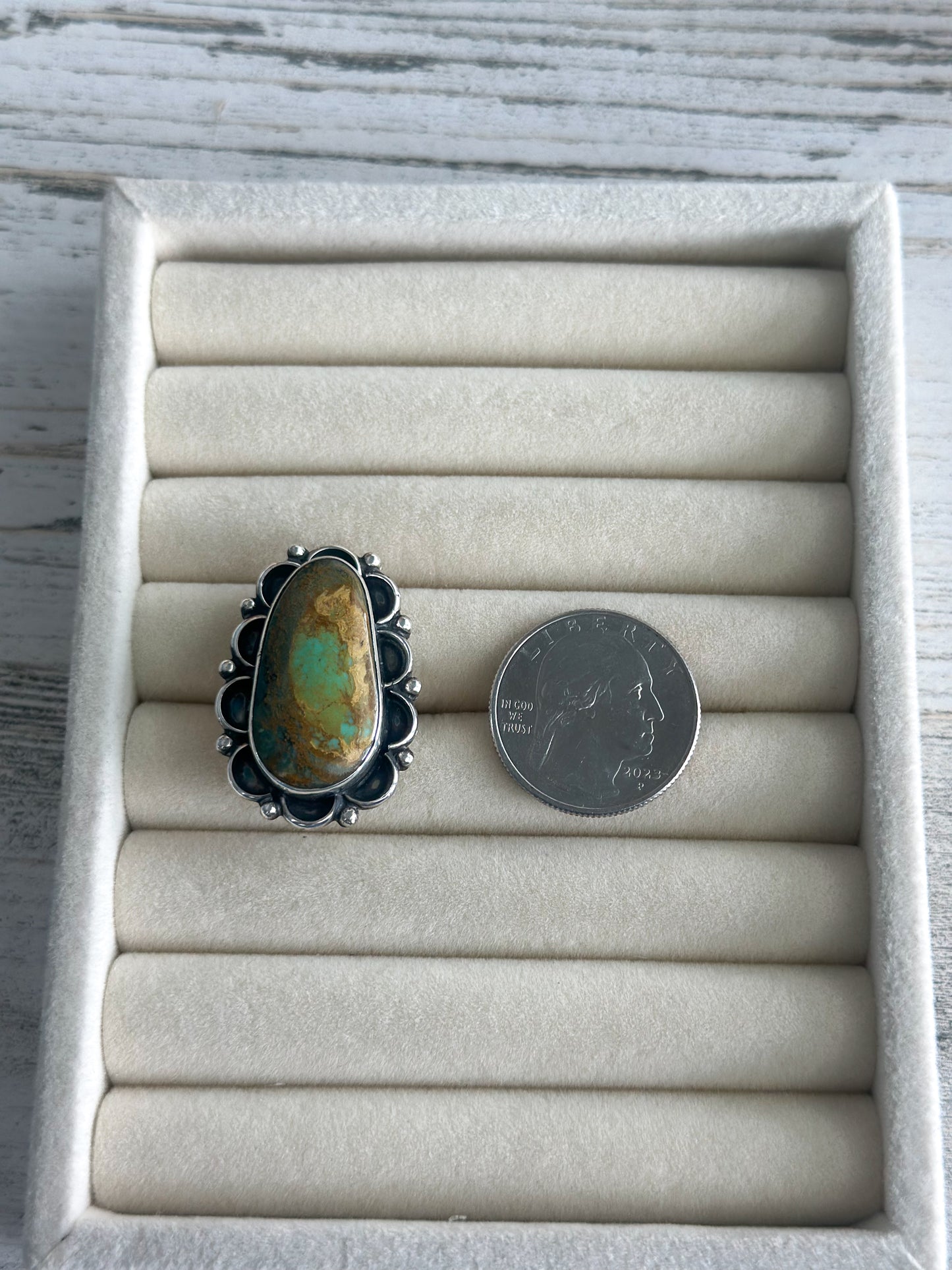 Native Made Green & Brown Emerald Valley Turquoise Ring 7