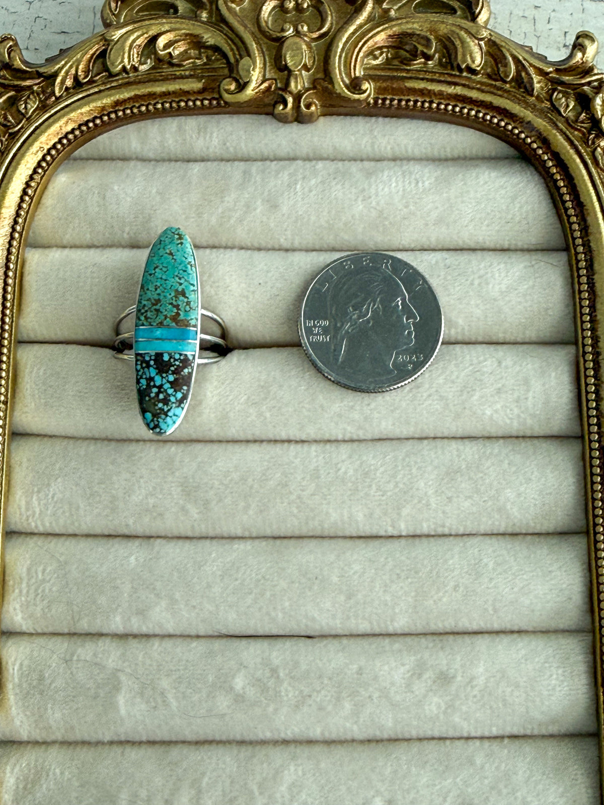 Native American #8 Turquoise Inlay Ring 6.75