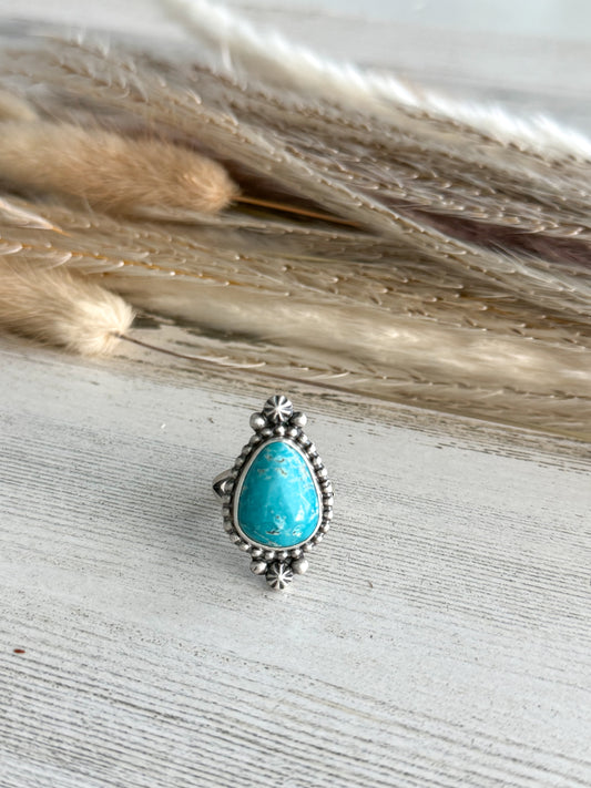 Native American Fox Turquoise Ring 7.5