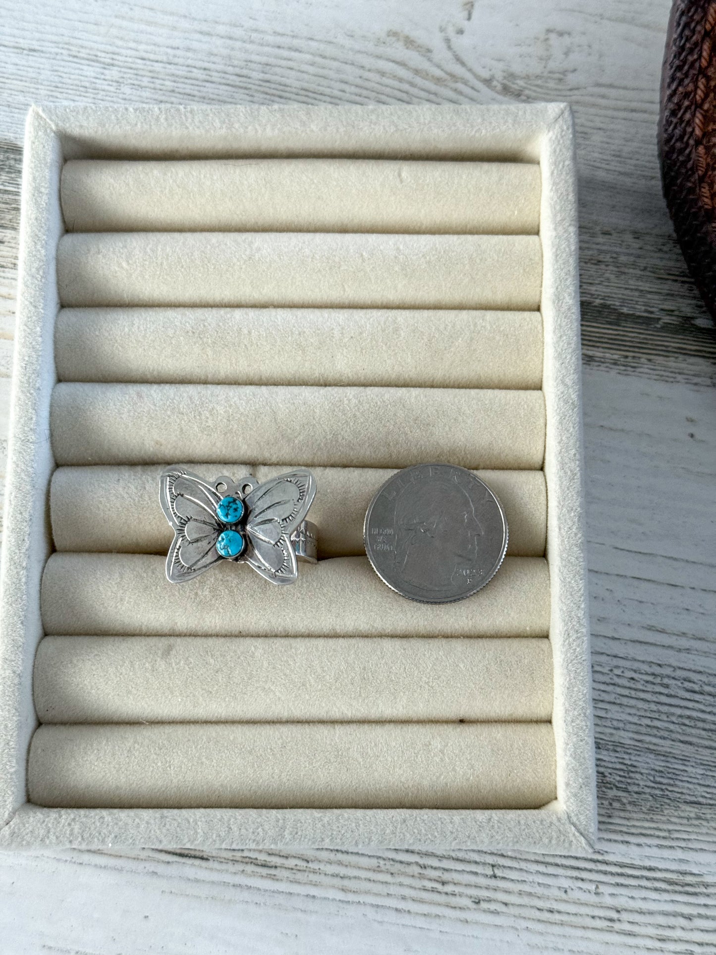 Native American Sterling Butterfly Turquoise Adjustable Ring