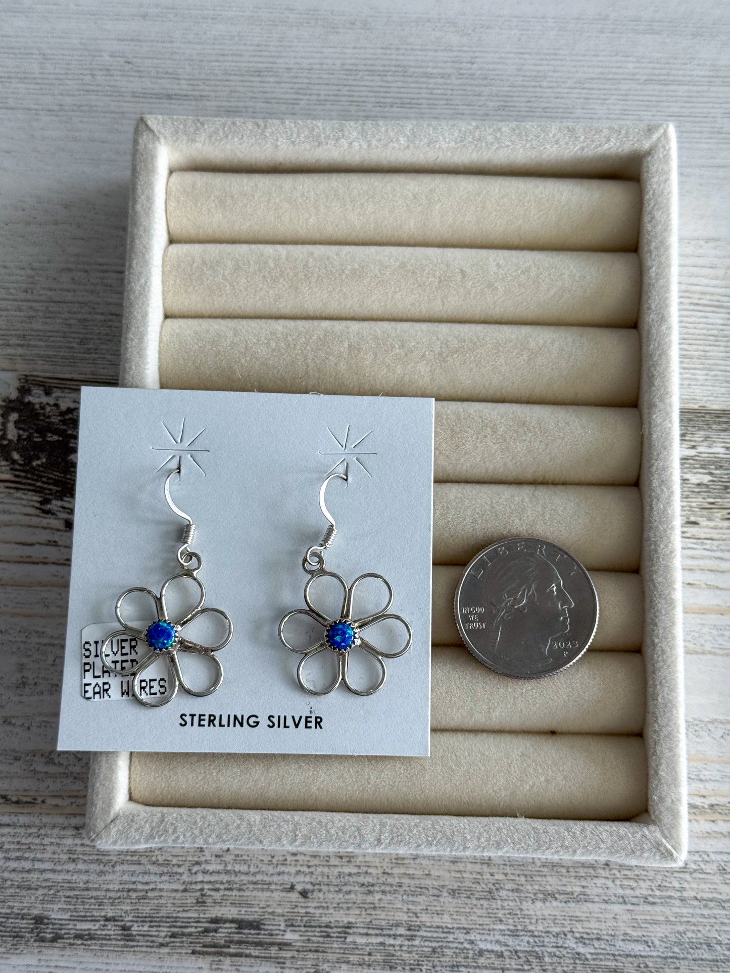 Native American Blue Opal Flower Earrings