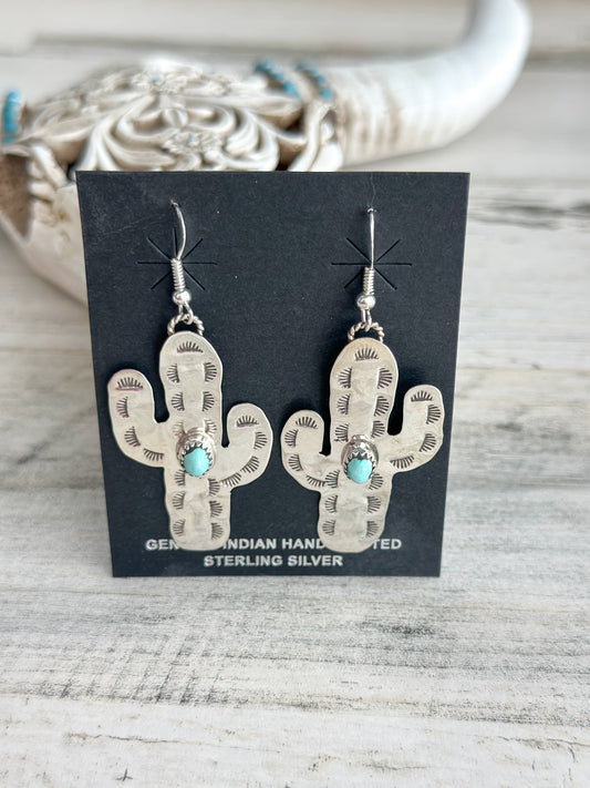 Native Made Sterling & Turquoise Cactus Earrings