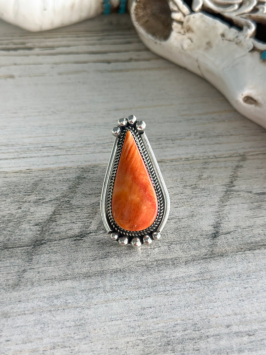 Native Made Orange Spiny Adjustable Ring