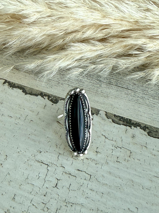 Native American Black Onyx Ring 8.5