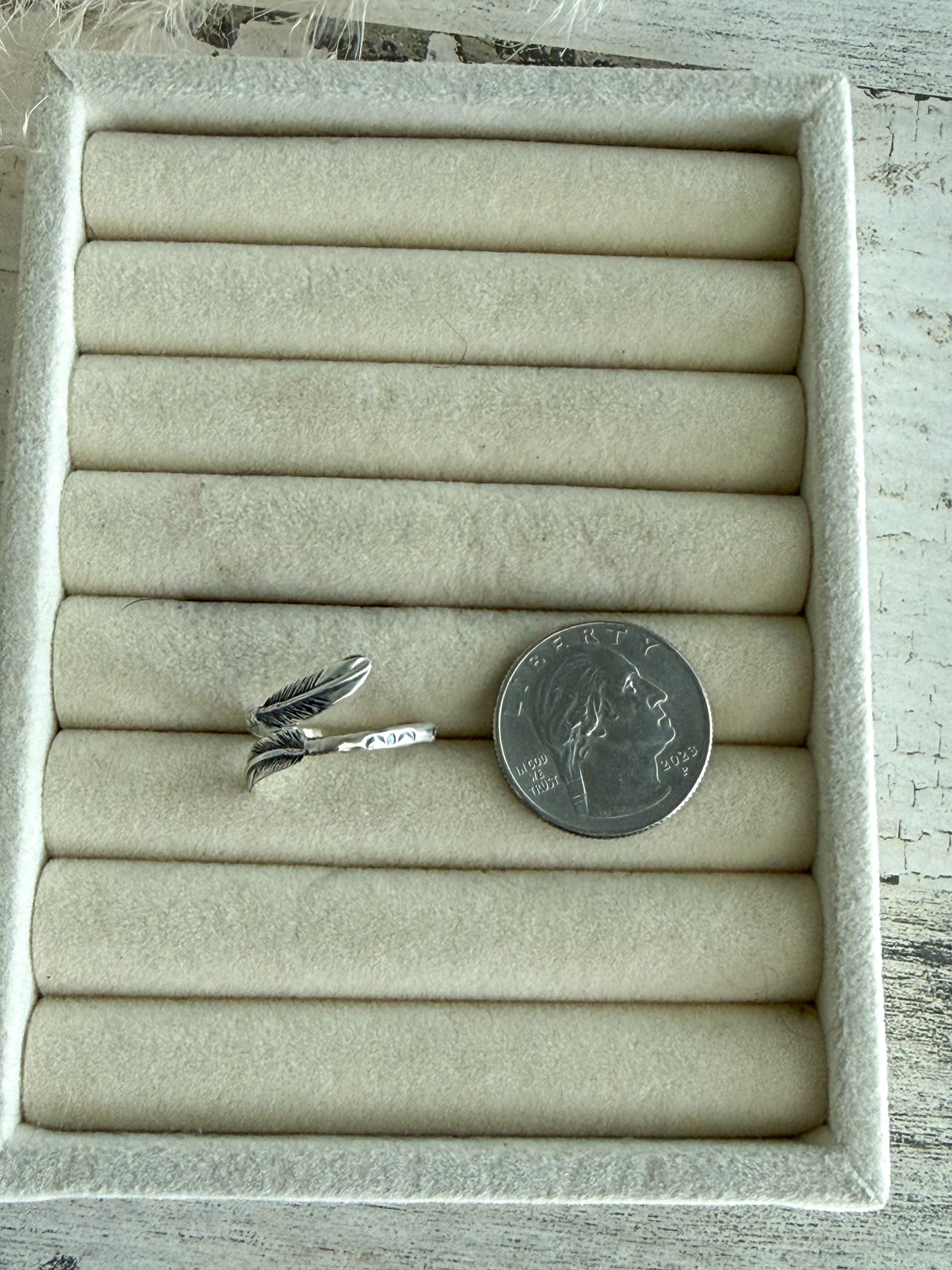 Native American Sterling Feather Adjustable Ring 8.5