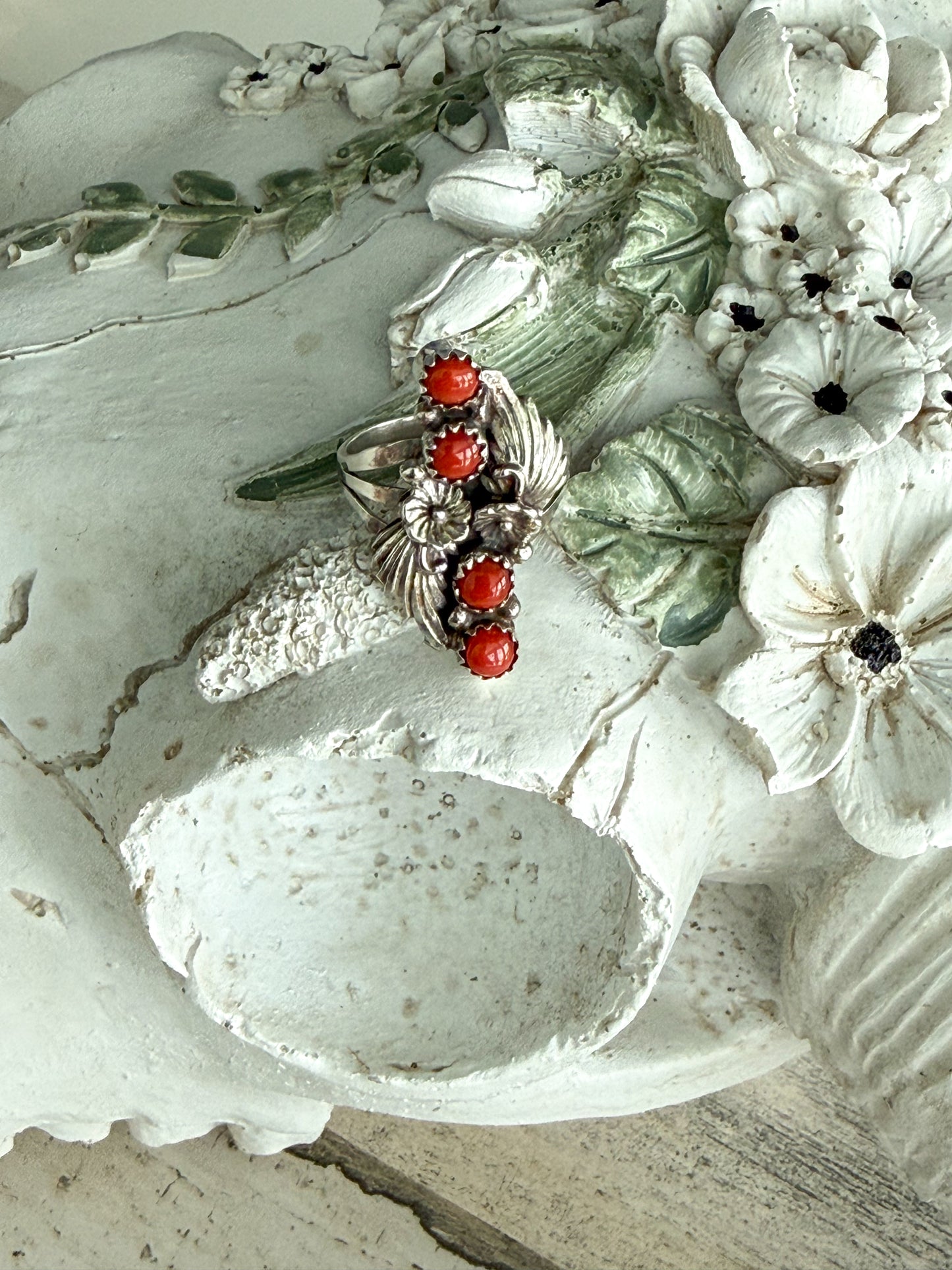 Native American Red Coral Ring 7.5