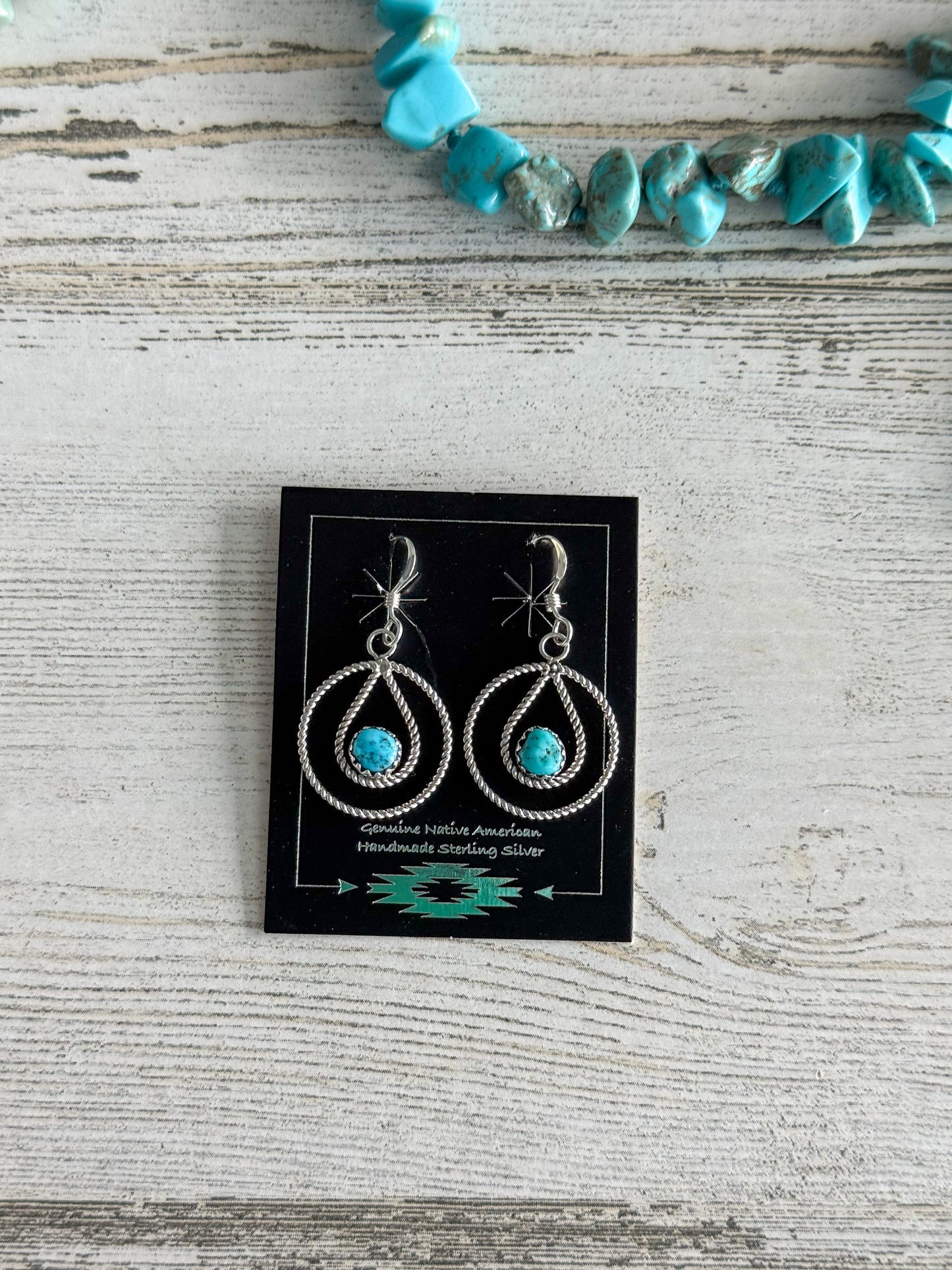 Native American Turquoise Circle Sterling Wire Earrings