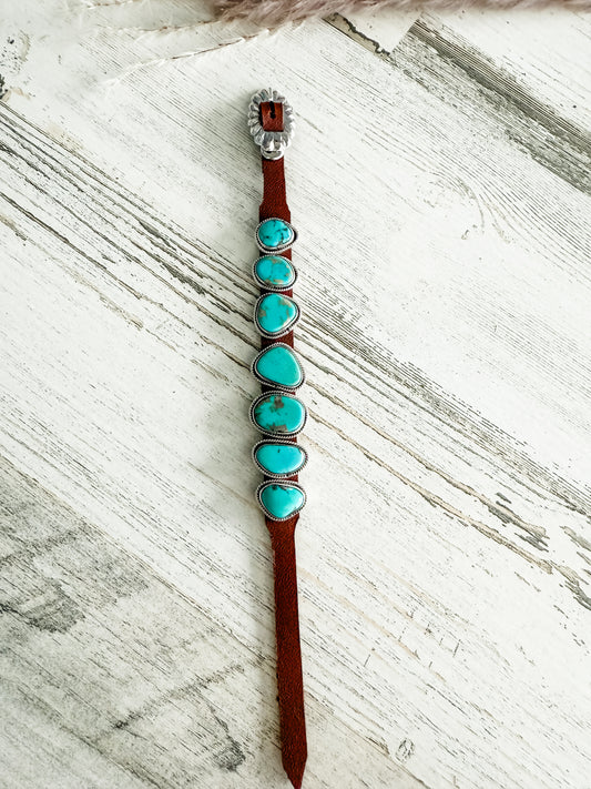 Native American Turquoise & Leather Bracelet