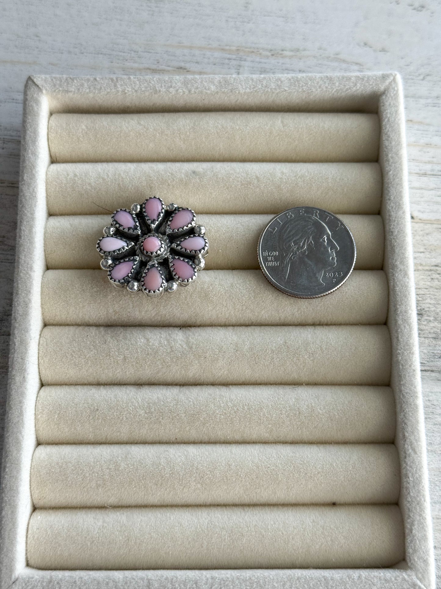 Native American Pink Conch Adjustable Ring