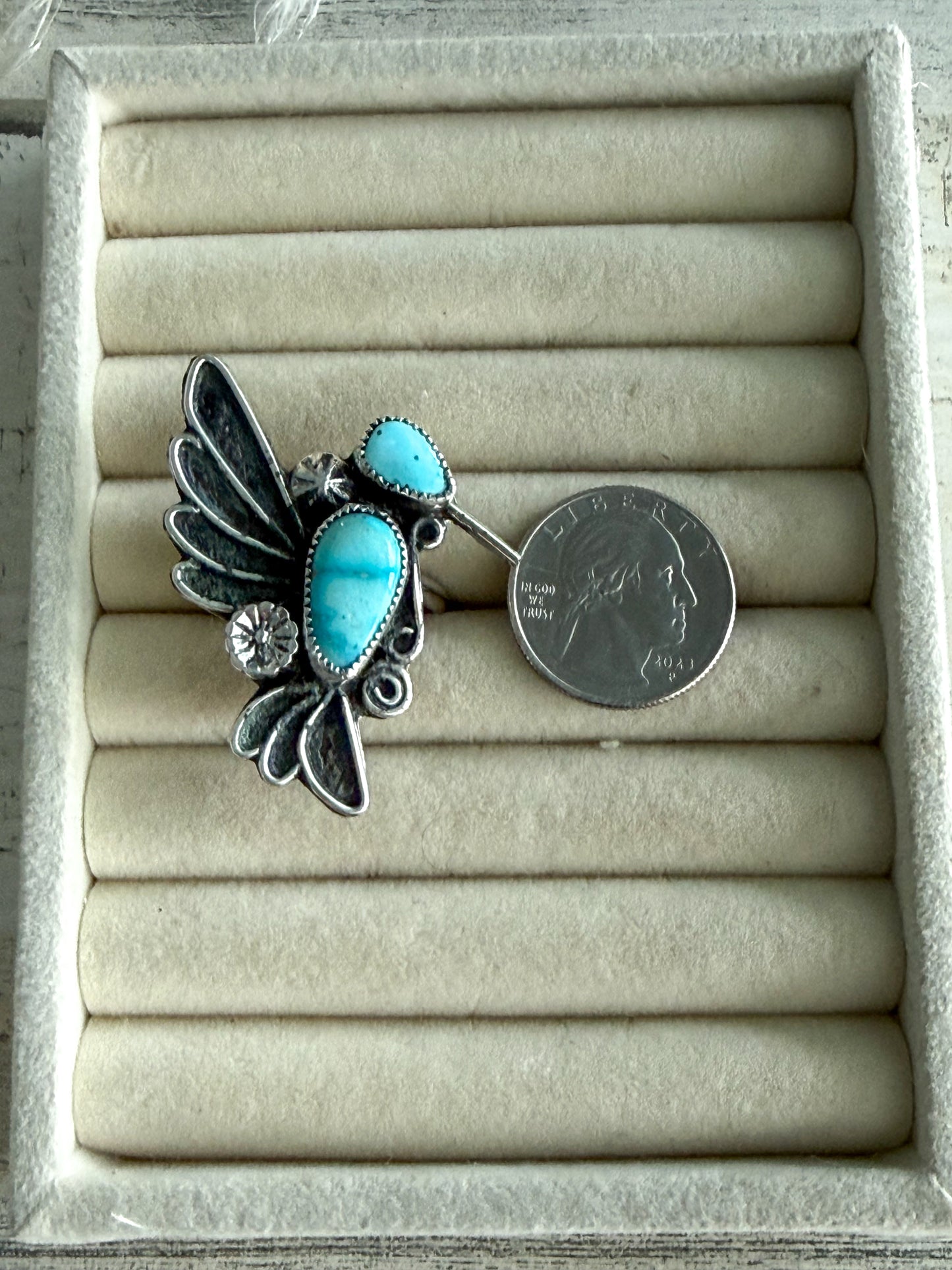 Native American Bluebird Hummingbird Adjustable Ring