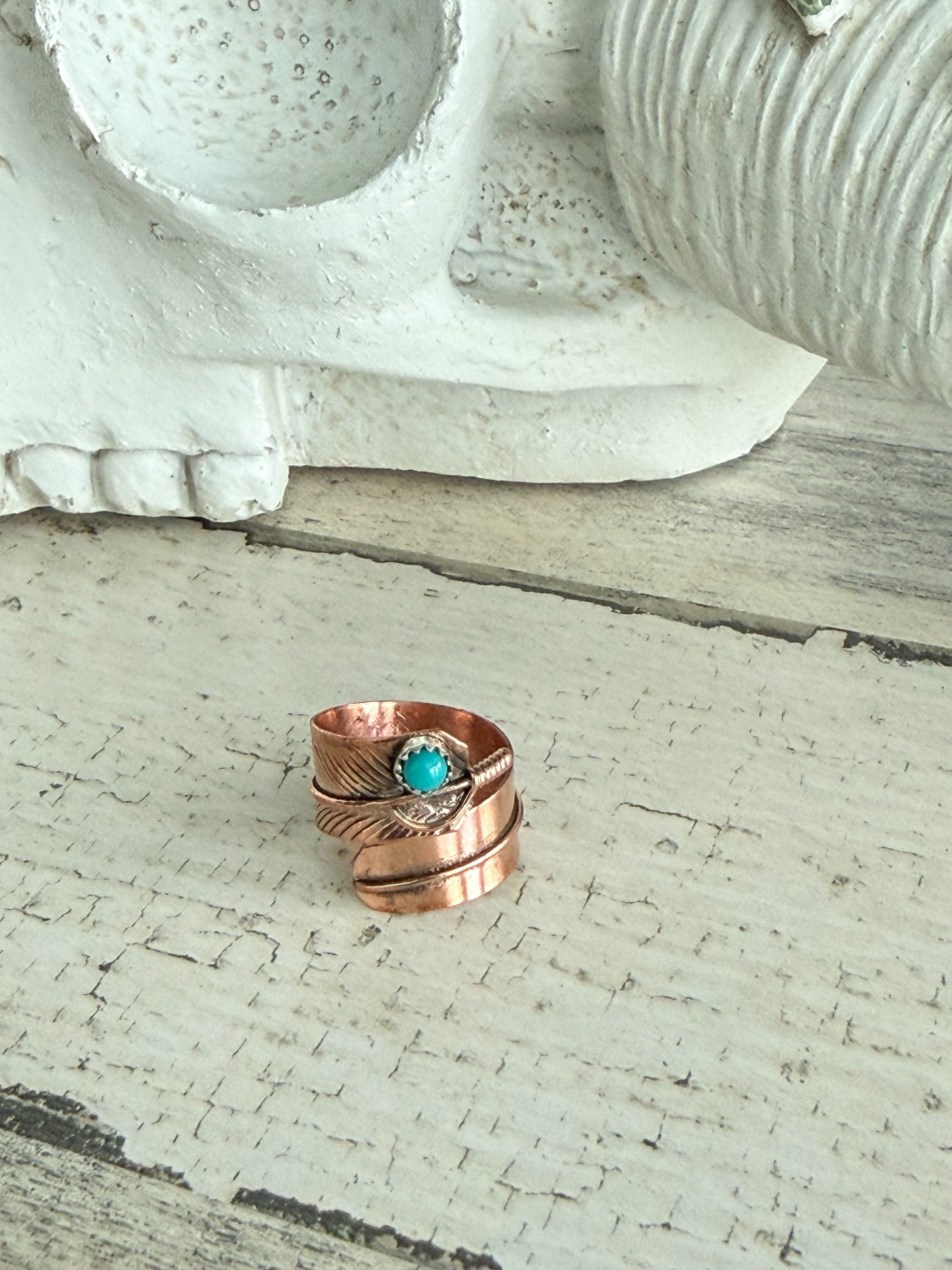 Native American Kingman Copper Leaf Adjustable Ring